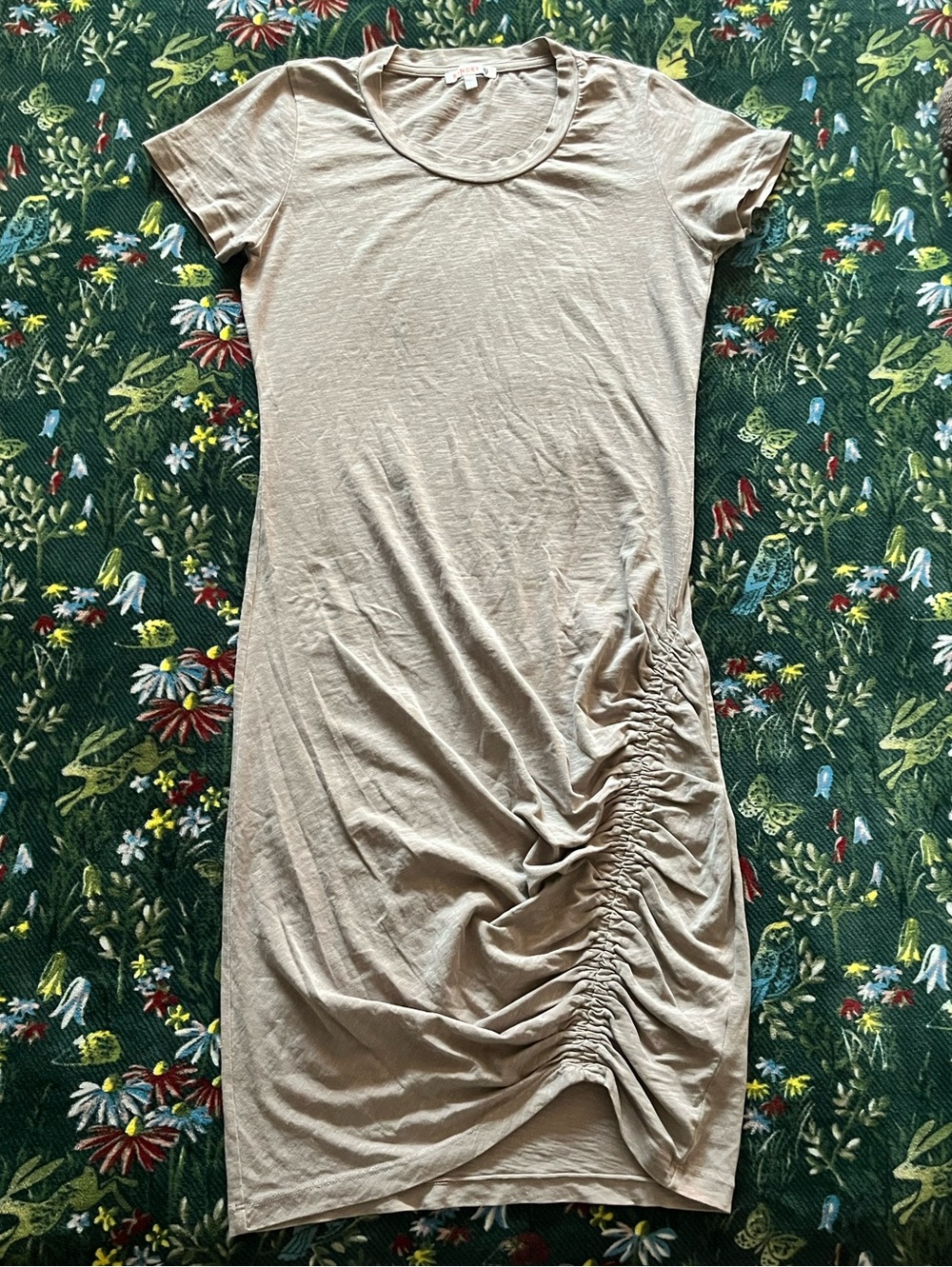 Sundry Beige Ruched Mini Dress